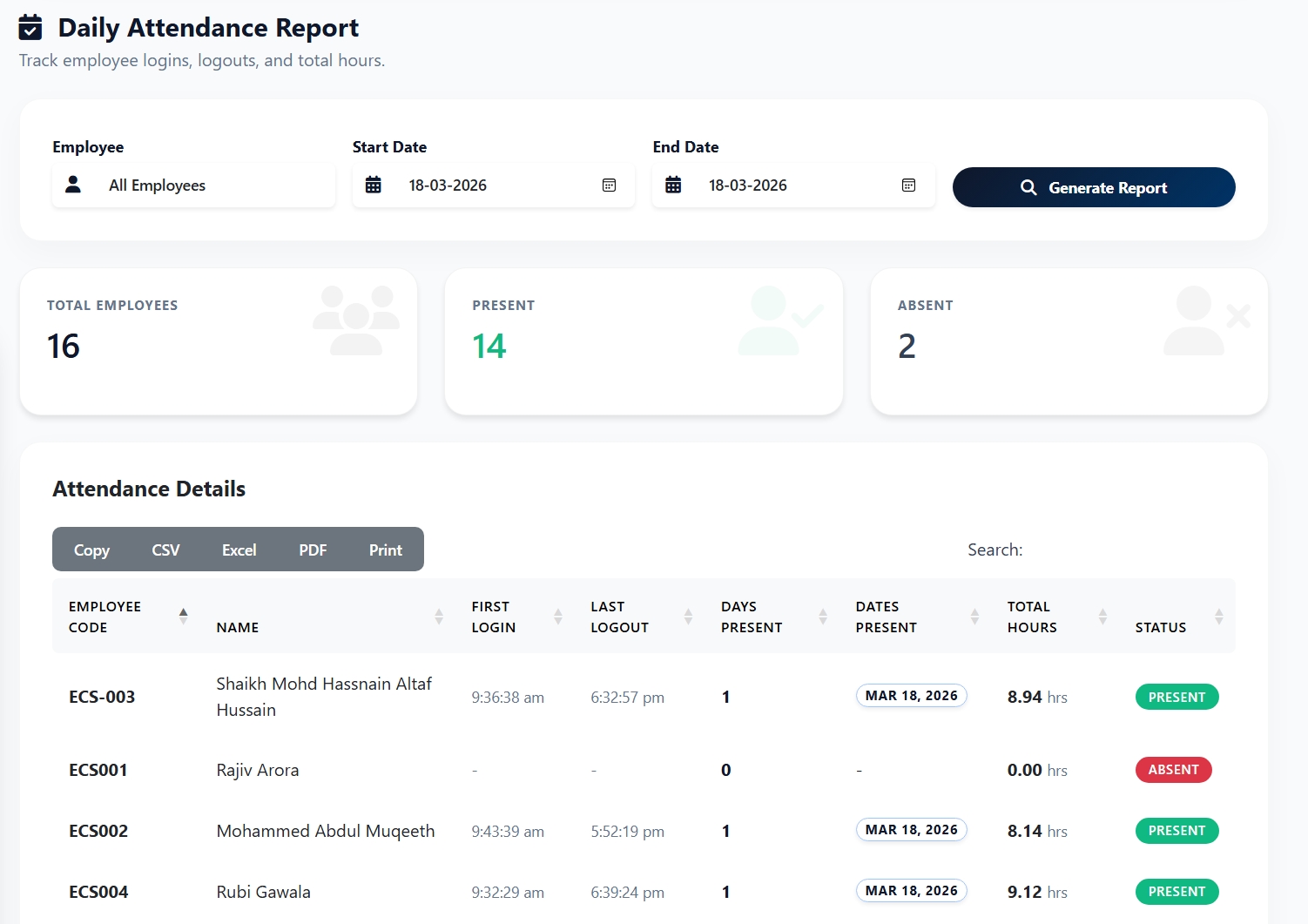 Attendance Report
