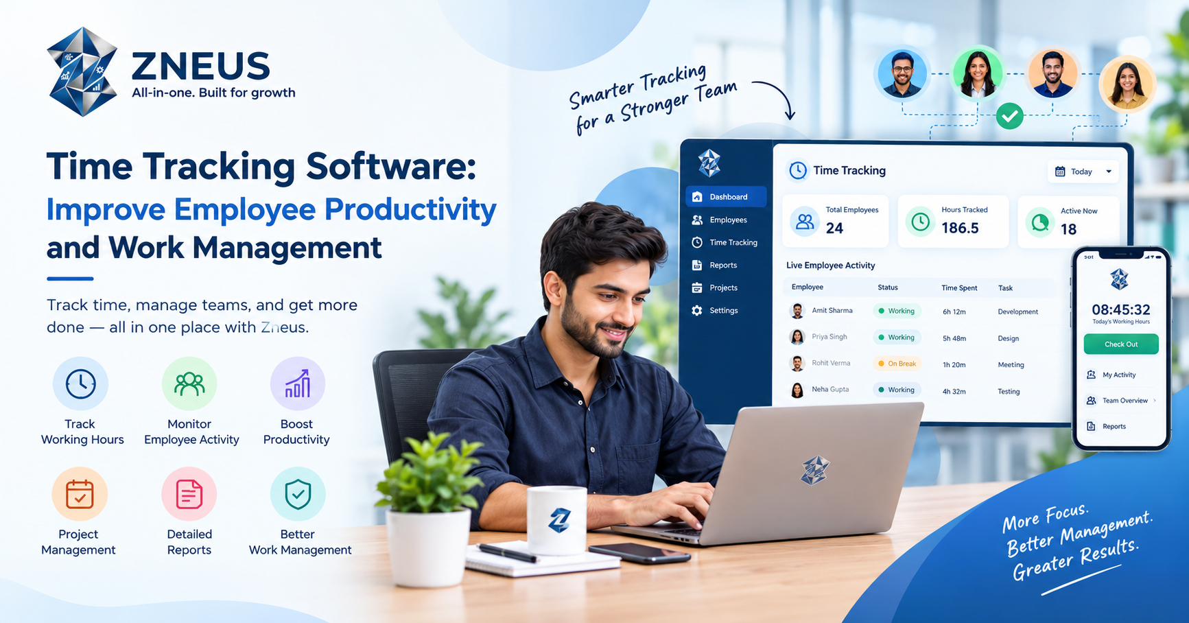 Zneus Time Tracking Software: Improve Employee Productivity and Work Management